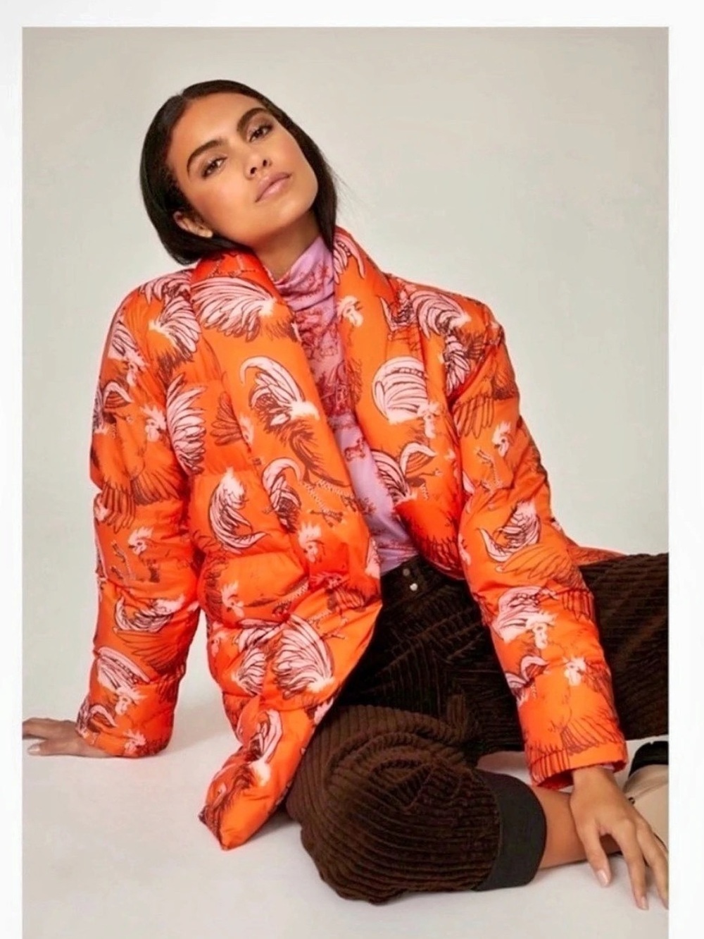 Rachel Antonoff Rooster Puffer Jacket in Orange & Pink Size Medium